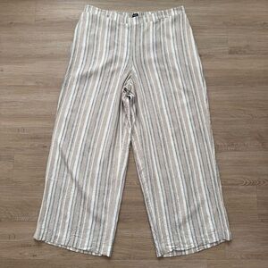 Express Linen Blend High Rise Striped Wide Leg Pants Blue Ivory Beachy Lounge XL